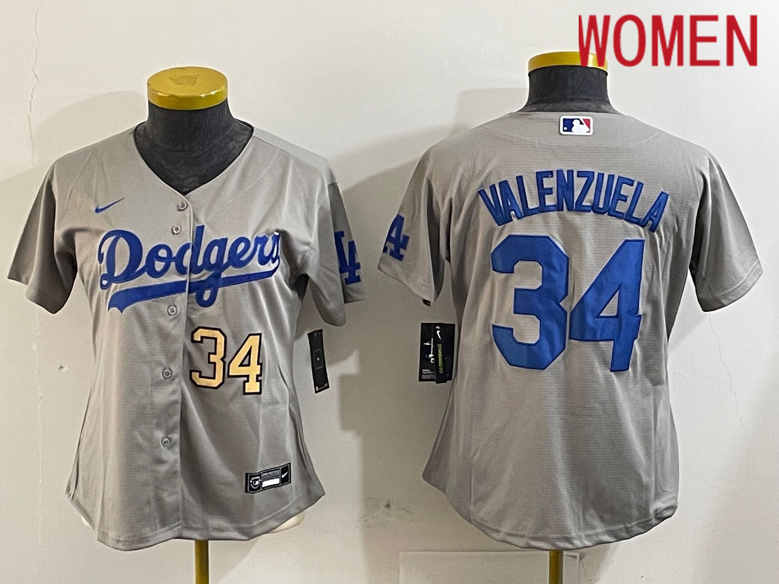 Women Los Angeles Dodgers 34 Valenzuela Grey Game 2024 Nike MLB Jersey style 12161